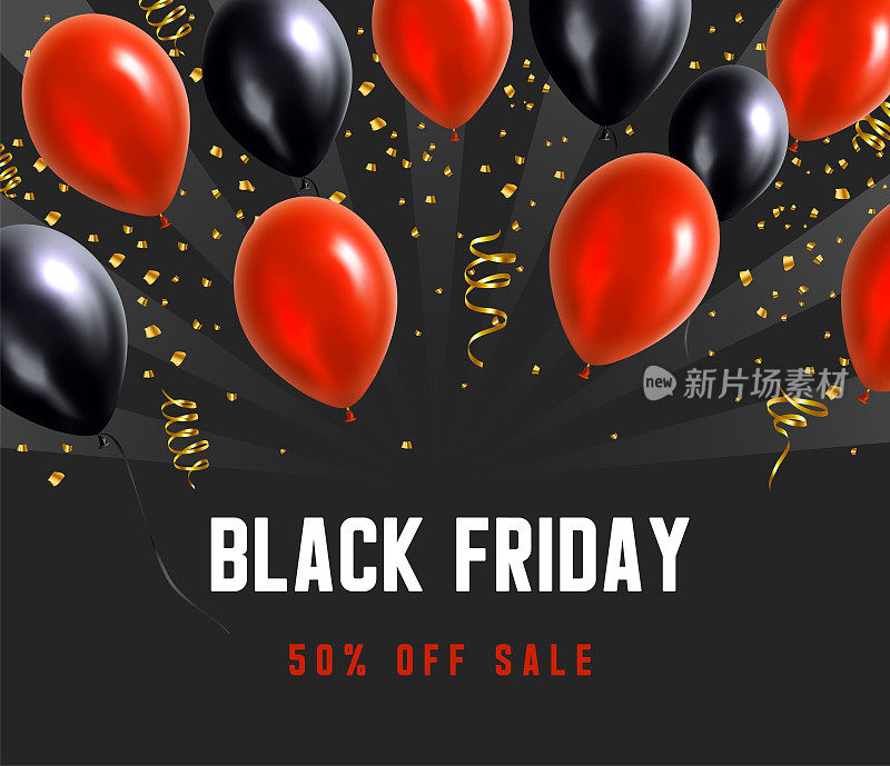 Vector Black Friday Sale Banner with Black Balloons